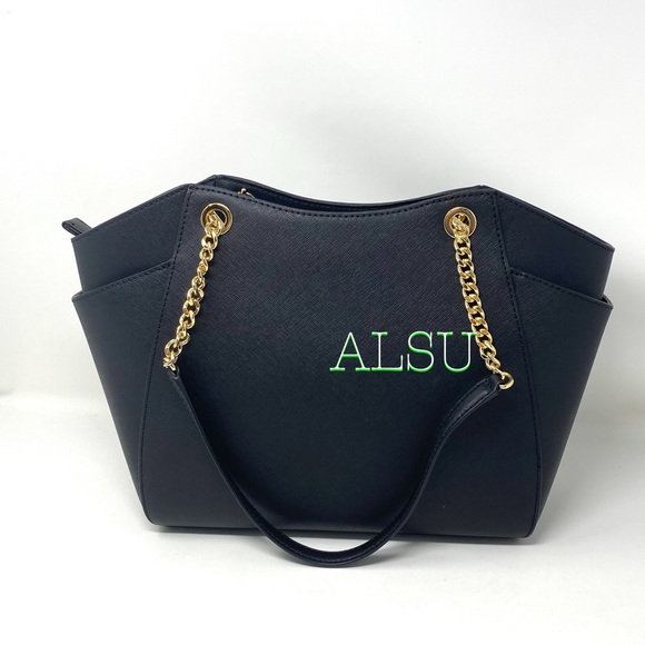 Michael Kors Large Chain Shoulder Tote Black Le - Picture 6 of 13